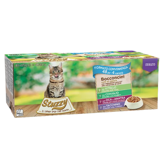 multipack chunks for sterilized cats with veal with turkey with rabbit with goose and duck